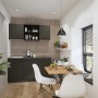 OPTIFIT Madrid420 Miniküche 150 cm in Anthrazit mit Spüle und Kühlschrank.