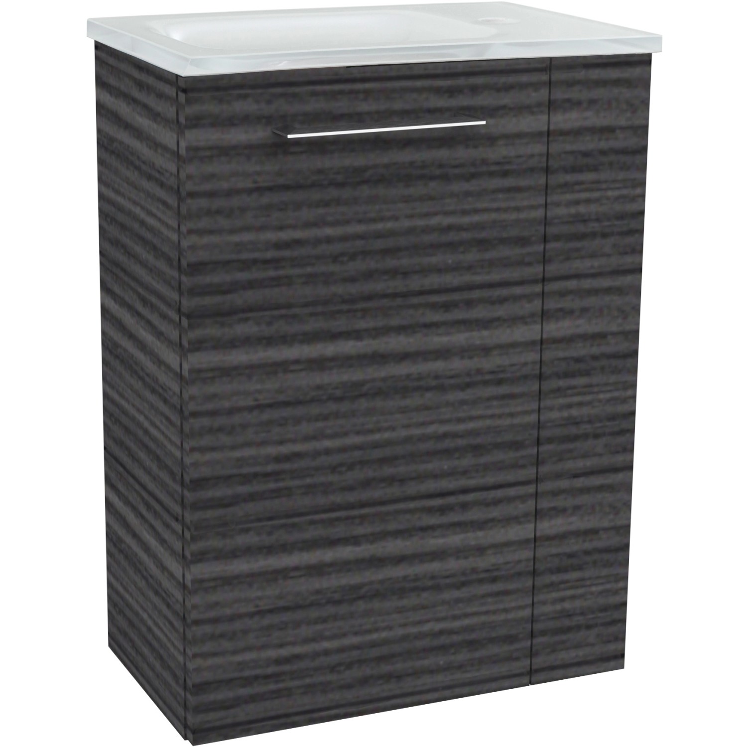 Fackelmann Waschbeckenunterschrank SBC Dark Oak, 44 cm breit, mit einer Tür und einem Griff.