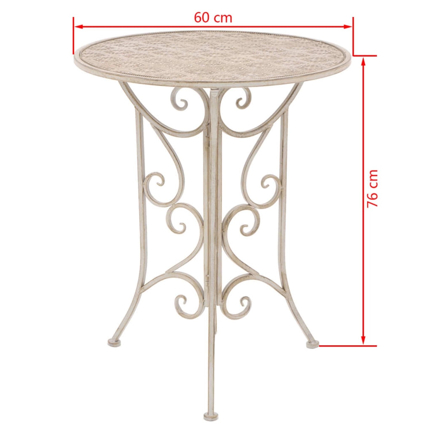 Weißes Bistro-Set aus Stahl im Vintage-Stil: Tisch (Ø60cm) mit filigranem Gestell. Gartenmöbel für Balkon & Terrasse.