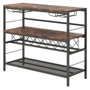 Costway Hausbar Schrank Rustikales Braun 4 Ebenen 7 Flaschen