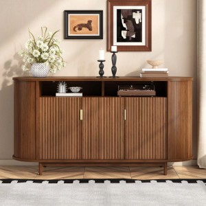 Merax Sideboard 3 Türen Holzoptik Stauraumschrank Kiefernholzfüße Wohnzimmer