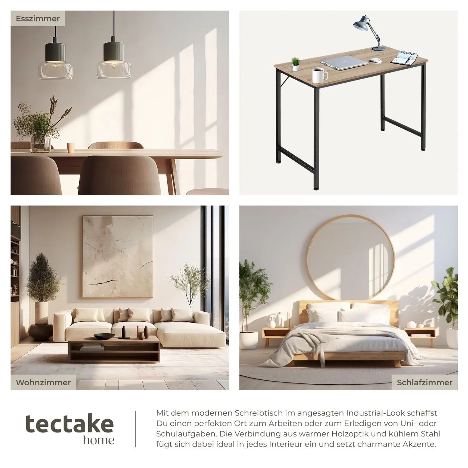 Tectake Schreibtisch Jenkins im Industrial Style mit Holz- und Stahlgestell.