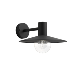 Schwarze Philips Skua Außenwandleuchte mit E27 Fassung und klarem Lampenschirm.