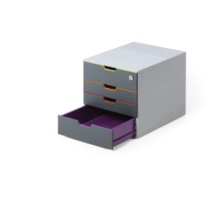 Durable Schubladenbox A4 Varicolor Safe mit 4 Fächern (gelb, orange, rot, lila), abschließbar.