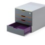 Durable Schubladenbox A4 Varicolor Safe mit 4 Fächern (gelb, orange, rot, lila), abschließbar.