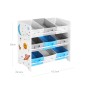Weißes Songmics Kinderzimmerregal mit 9 Boxen in Grau, Blau und Weiß, verziert mit Weltraum-Motiven.