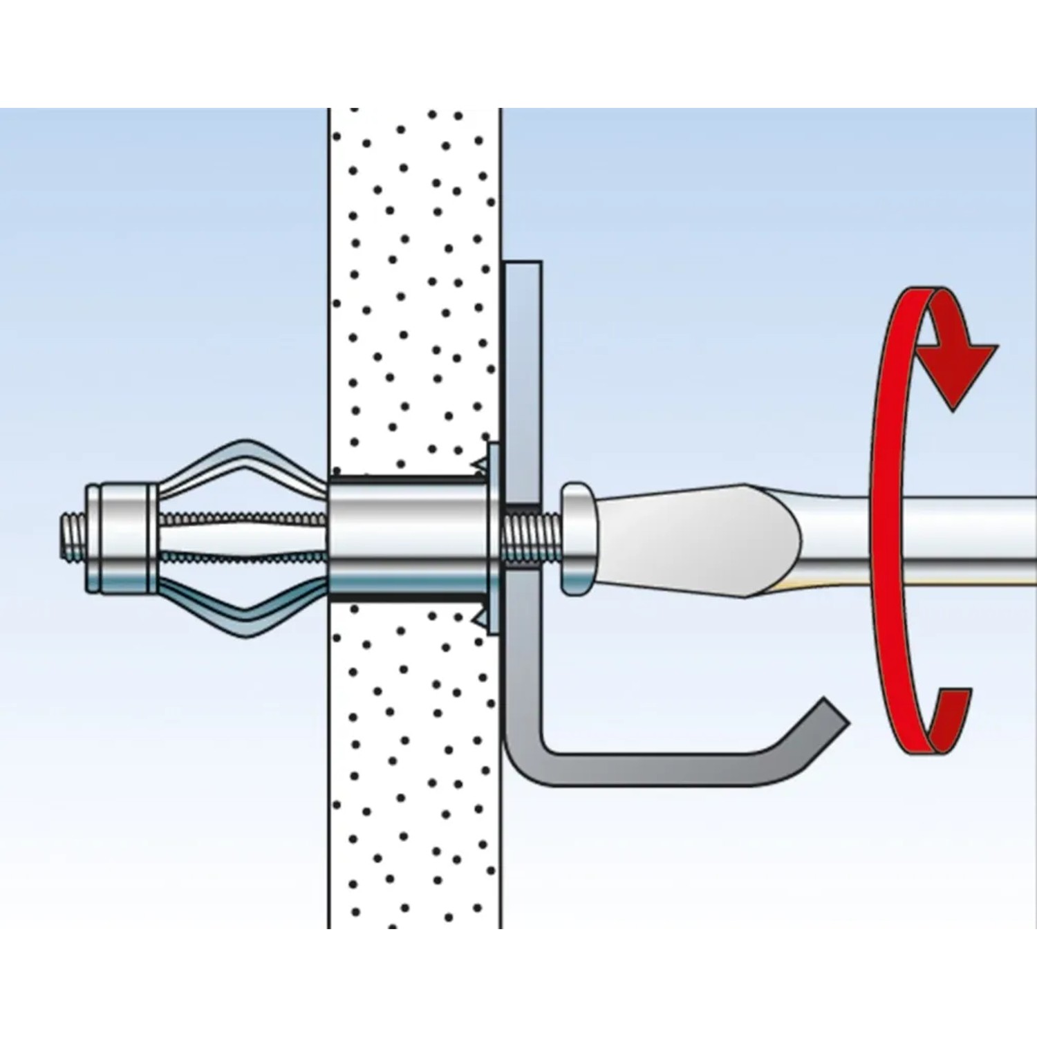 Illustration: Fischer Hohlraumdübel HM 5x65 S Montage in Gipskartonwand mit Schraube, 20er Set.
