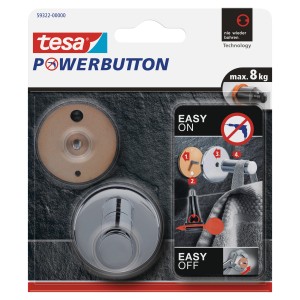 Tesa Powerbutton Haken Universal Chrom Large, Klebehaken für Bad und Küche bis 8kg.