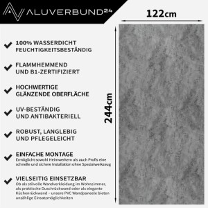 Hochglanz PVC Wandpaneel in Betonoptik, 122x244cm, für Küche & Bad.