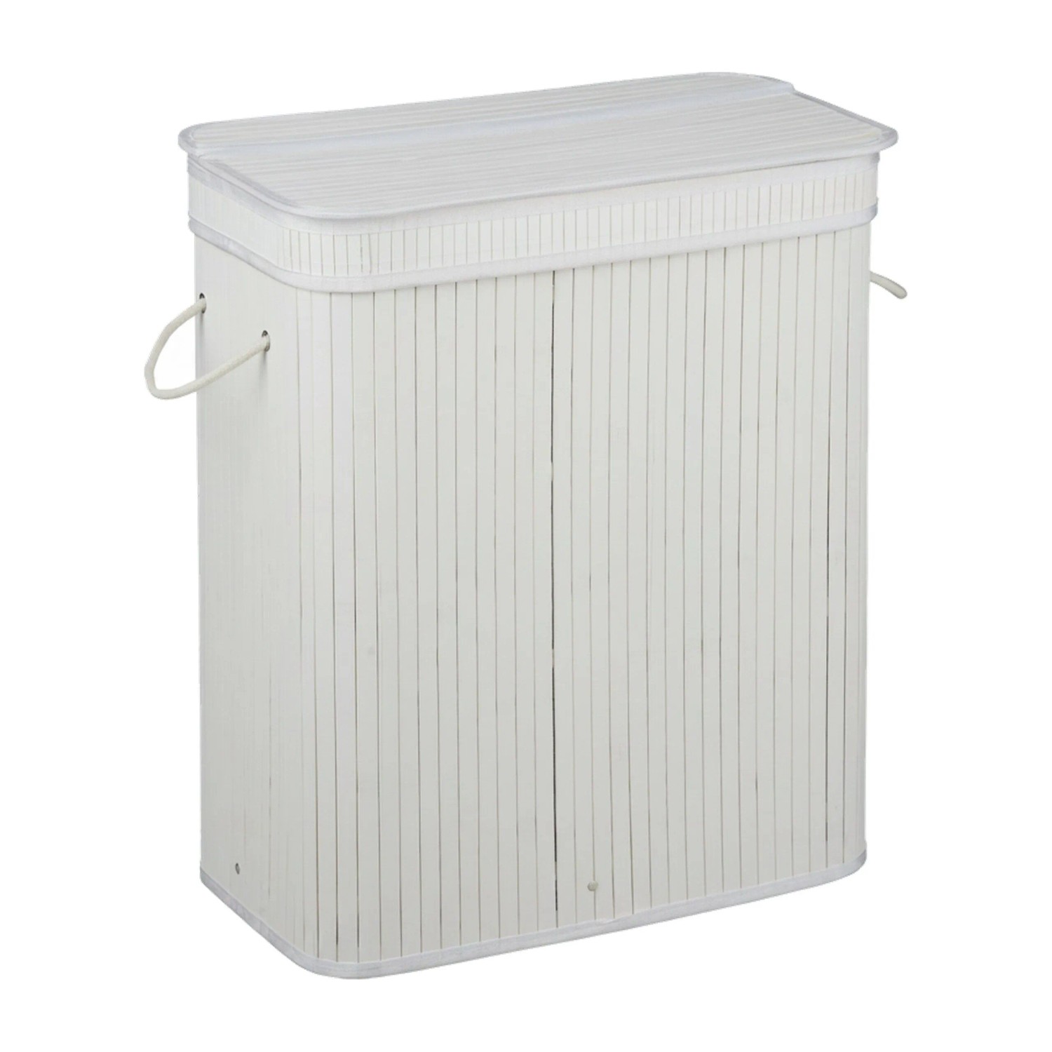Relaxdays Wäschesortierer Bambus Weiß 3 Fächer 63 cm x 55 cm x 35 cm 2,6 kg