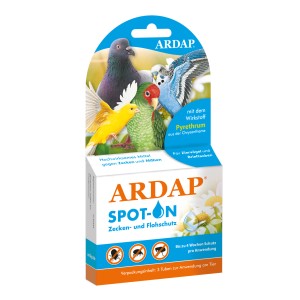 Ardap Spot-On für Ziervögel und Brieftauben, Packung mit 2 Tuben und Pipette, gegen Zecken und Milben.