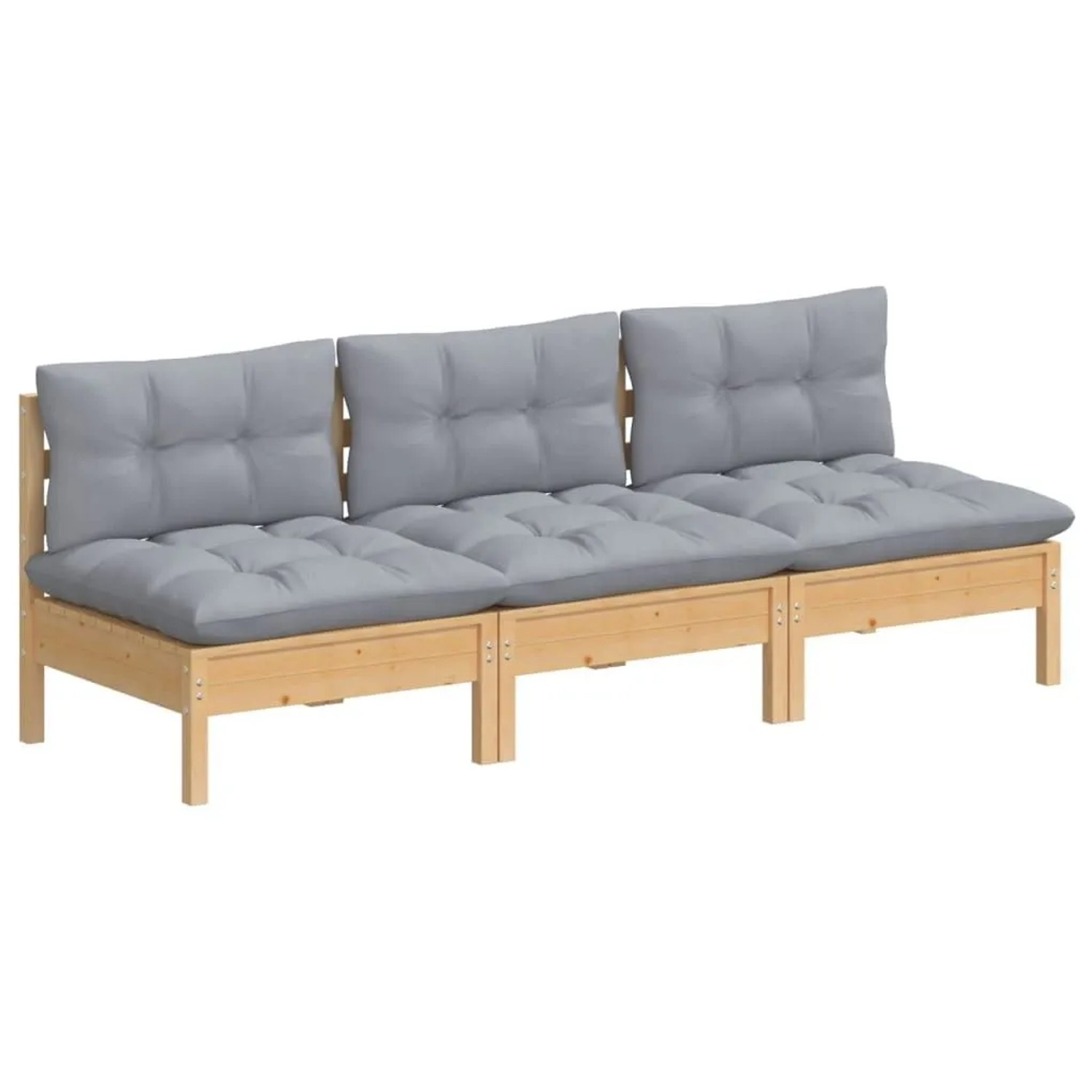 vidaXL 3-Sitzer-Gartensofa mit Grauen Kissen Massivholz Kiefer 3096075