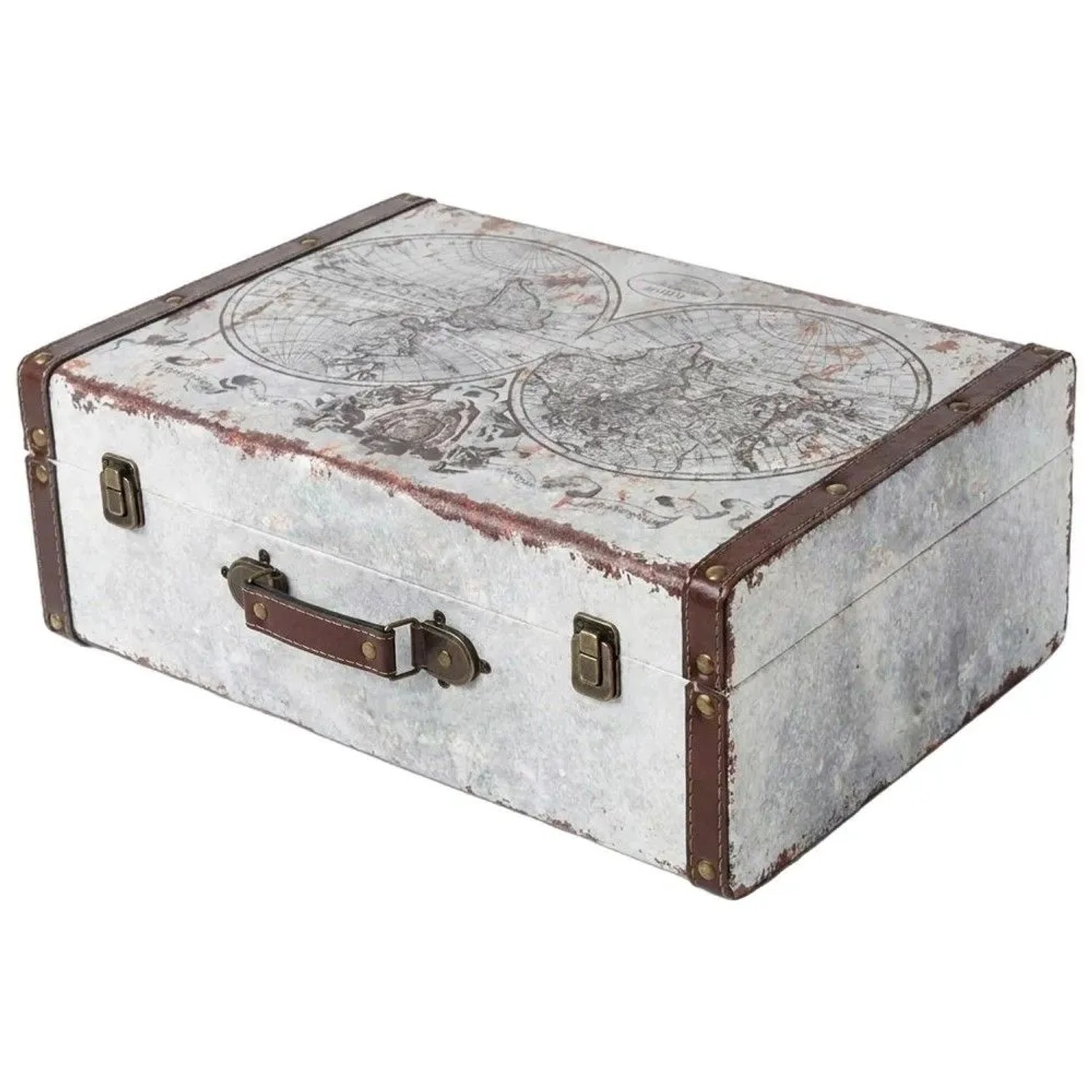 HMF VKO101 Vintage Vintage Koffer Truhe Holzkiste 44 x 32 x 16 cm Deko Weltkarte