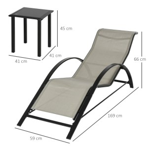 Outsunny Gartenliege mit Tisch, 2 Sonnenliegen, grau/schwarz. Entspannung pur im Garten!
