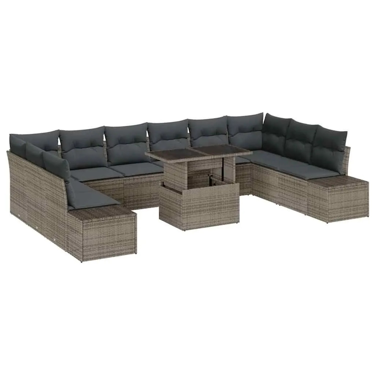 vidaXL Garten-Sofa-Set mit Kissen mit Speicher 11-Tlg Grau 3349255