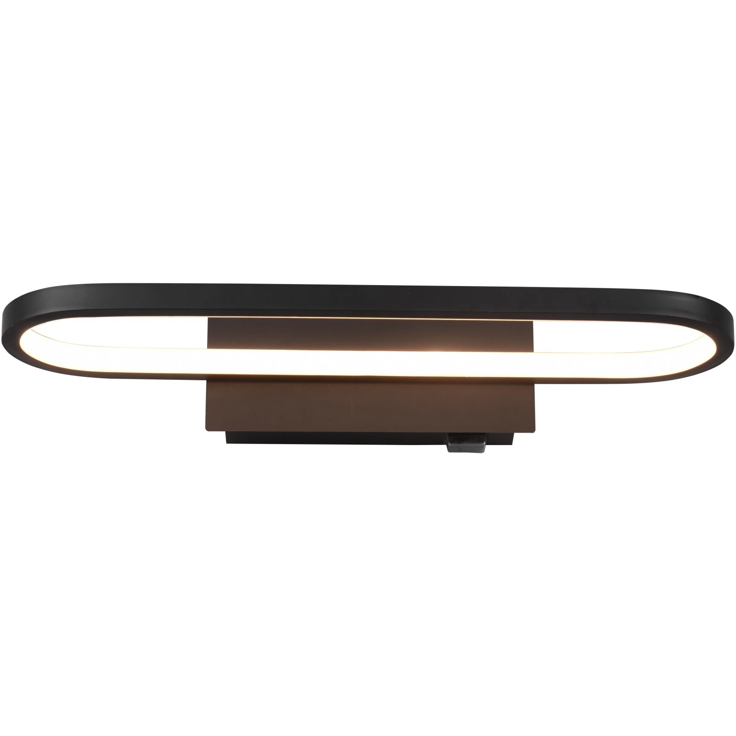 Schwarze, ovale Trio LED-Wandleuchte Gianni für Bad, 40 cm breit, warmweißes Licht.