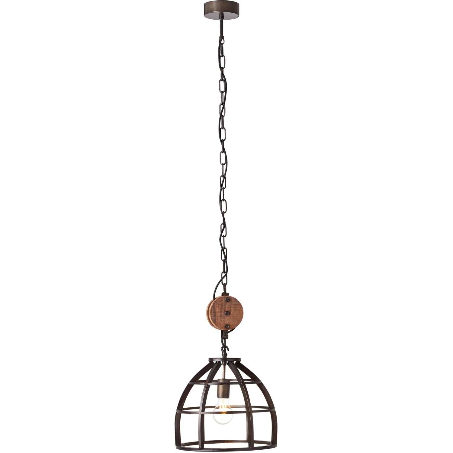 Antik-schwarze Pendelleuchte Matrix 2 von Brilliant, 34 cm, mit Käfigschirm und Kette.