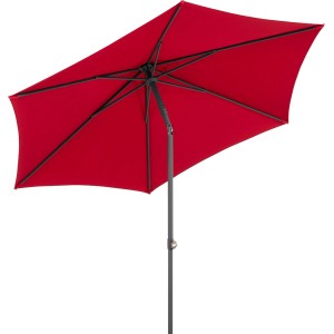 Roter Schneider Marktschirm mit Knickfunktion, ideal für sonnige Tage im Garten.