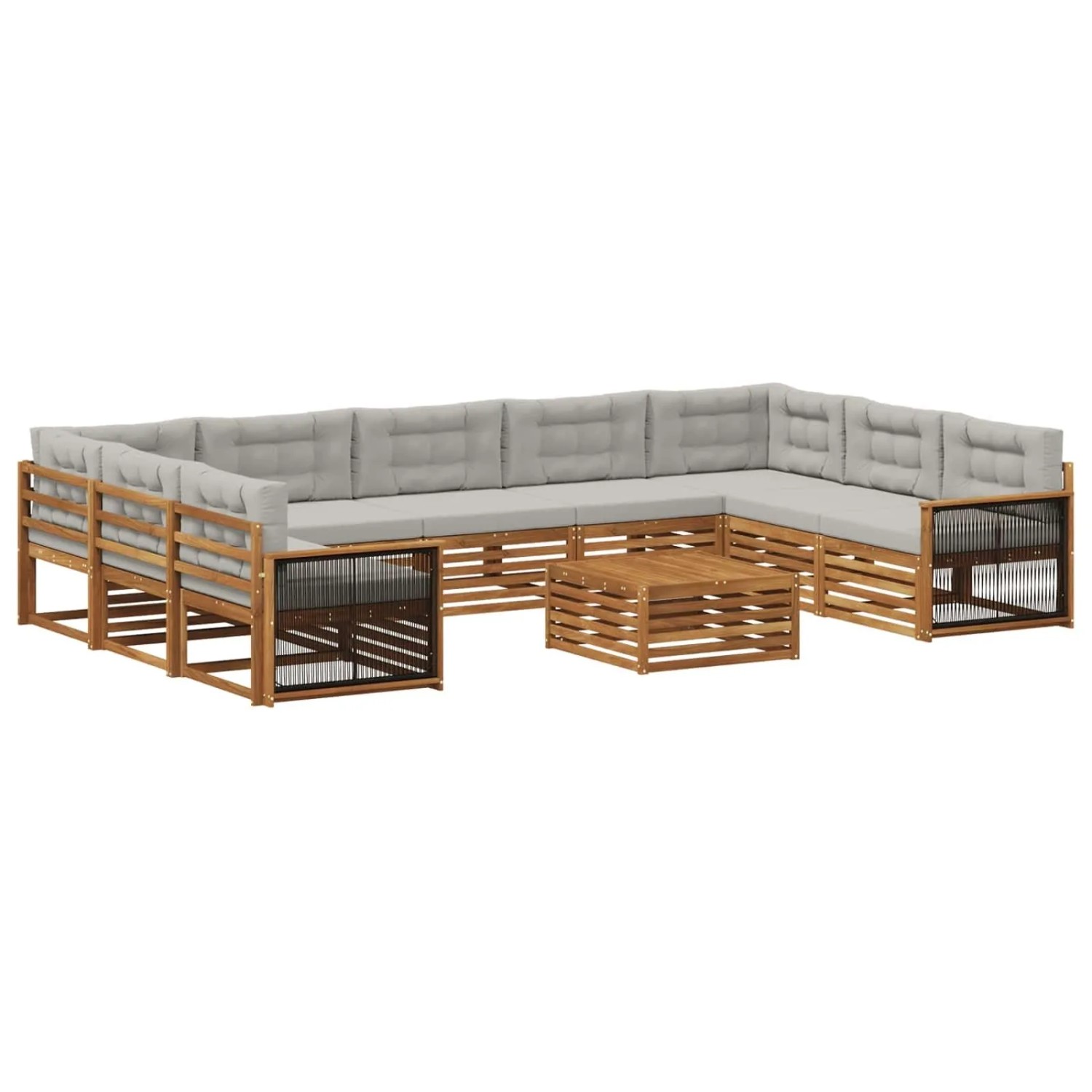vidaXL Outdoor-Sofagarnitur mit Kissen 10 Stk Natur und Hellgrau 3383864