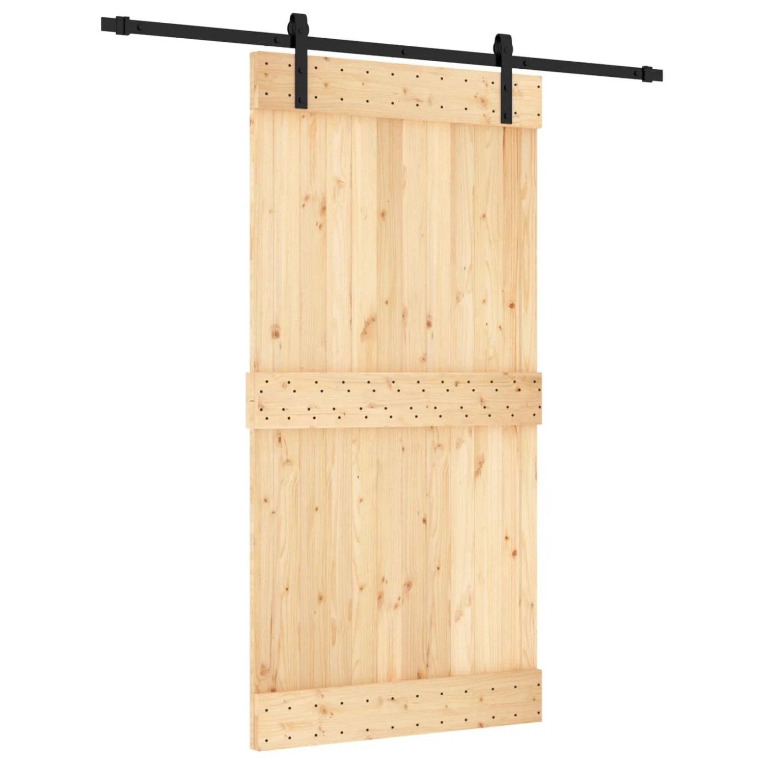 vidaXL Schiebetür Natur und Schwarz 100 x 210 cm Massivkiefer 3444916