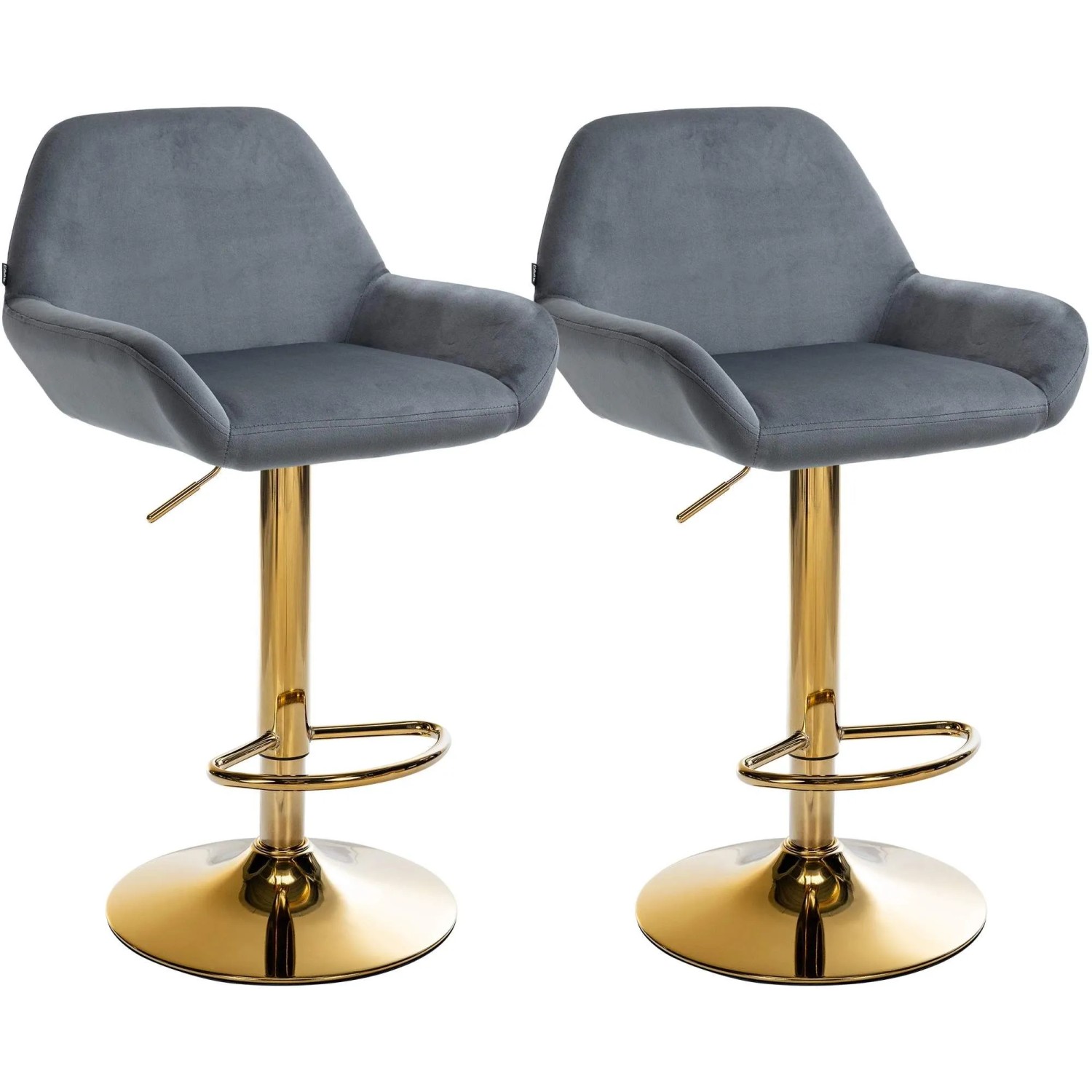 CLP 2er Set Barhocker Braga Gold Samt Dunkelgrau