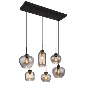 Moderne, 6-flammige Hängeleuchte in Schwarz/Rauchfarben von Globo, ideal für Wohnräume.