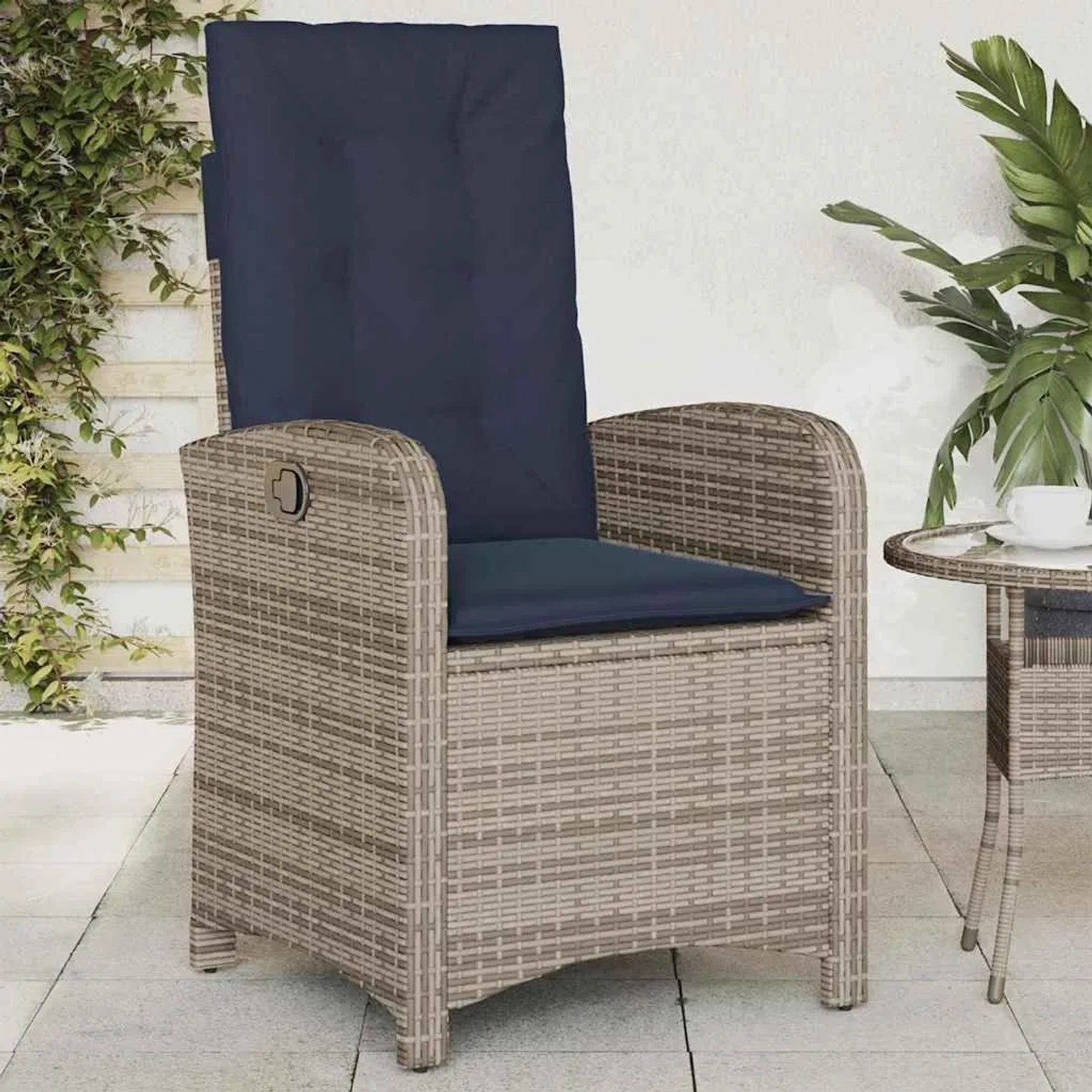 vidaXL Gartensessel mit Kissen 2 Stk Verstellbar Grau Poly Rattan 365175_3