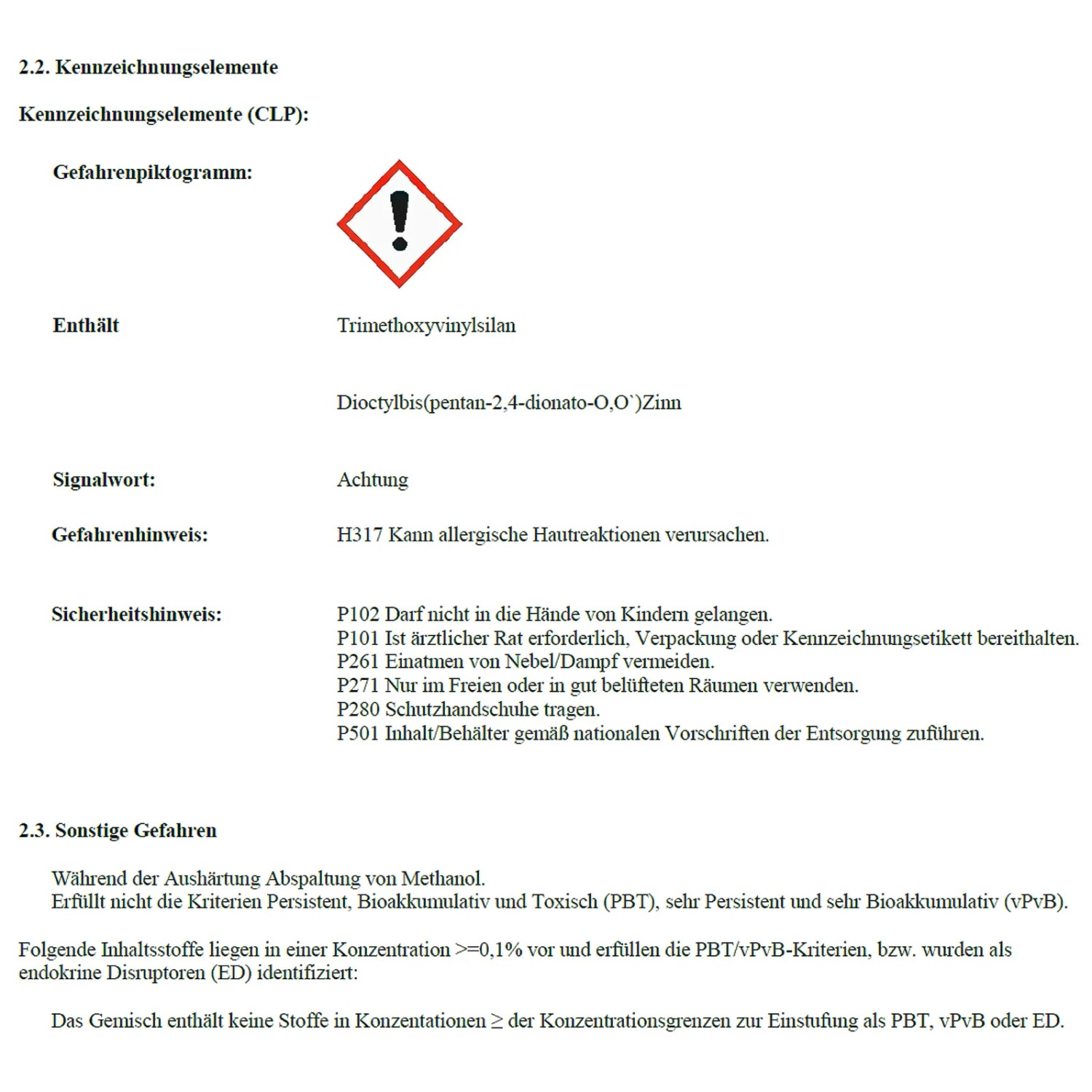 Sicherheitshinweise und Gefahrenhinweise für Pattex Montagekleber Universal Weiß.