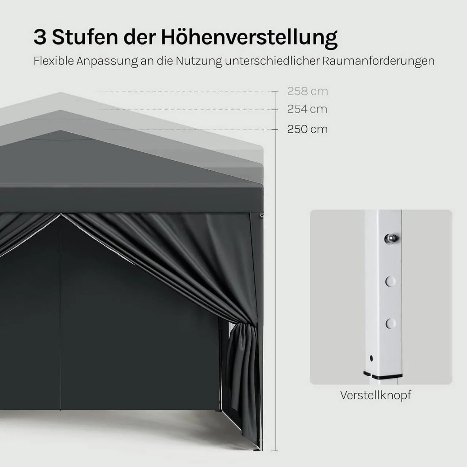 WOLTU Pavillon Pop-Up Wasserdichter Sonnenschutz Pagodenzelt 3x3 m Anthrazit_6
