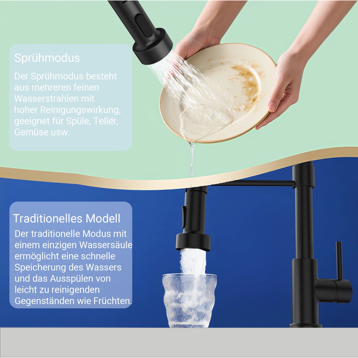 AICA Hochdruck Wasserhahn 43x21x12cm Schwarz Küche Abnehmbarer Mischbatterie und Drehbarer 360° Spiralfeder Bad Küchenarmatur_7