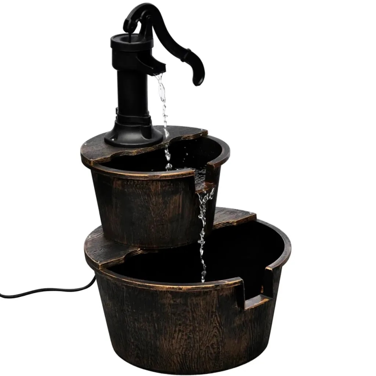 Kaskadenbrunnen im Vintage-Stil mit Handwasserpumpe-Design für den Innenbereich.
