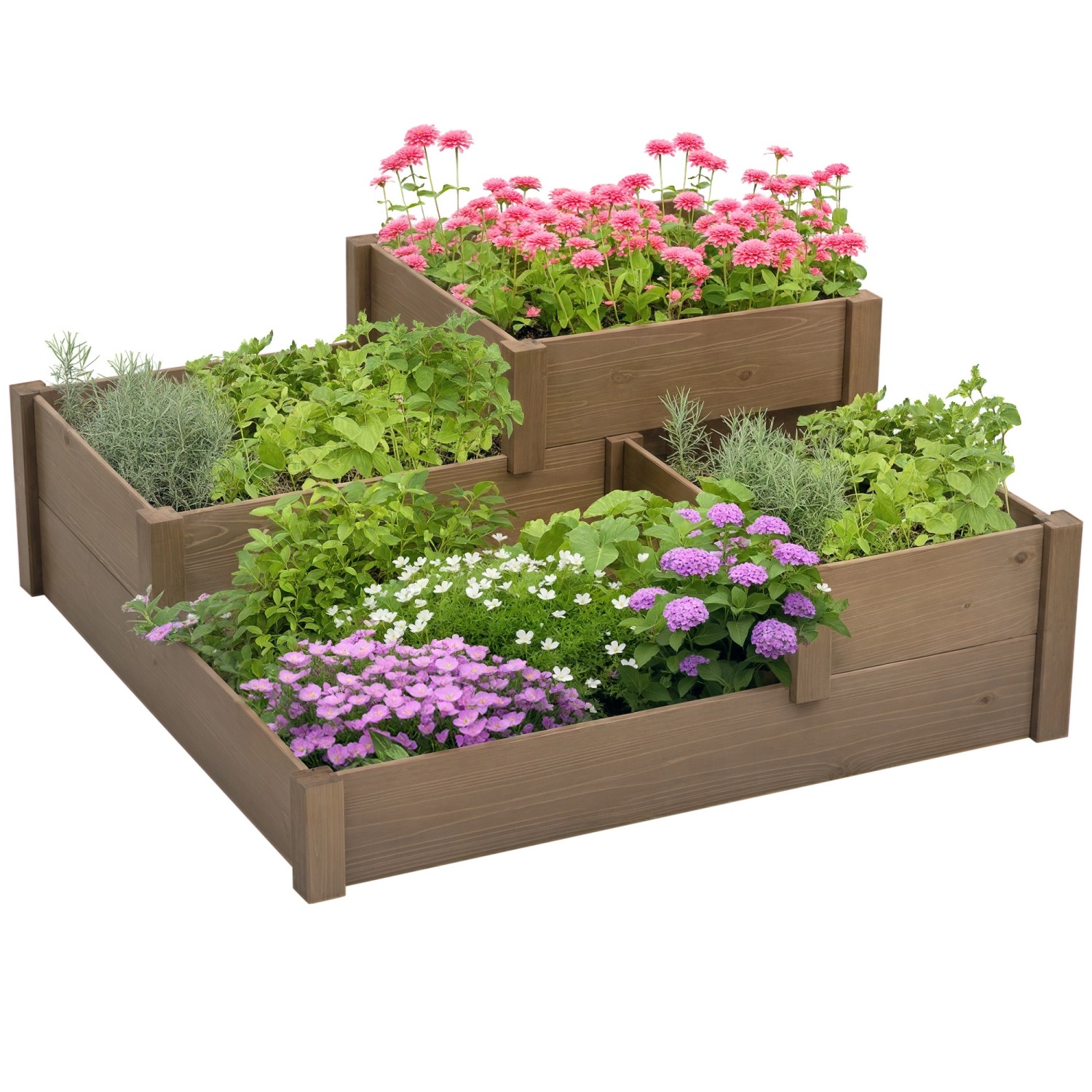 Outsunny Hochbeet Tannenholz Braun 122L x 122B x 51H cm