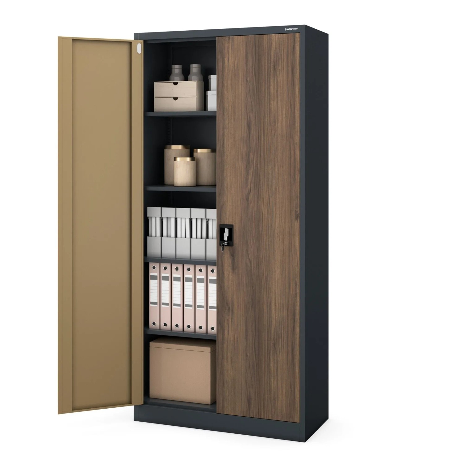 Jan Nowak Aktenschrank Büroschrank JAN H 195 x 90 x 40 cm Eco Design Anthrazit Nussbaum_2