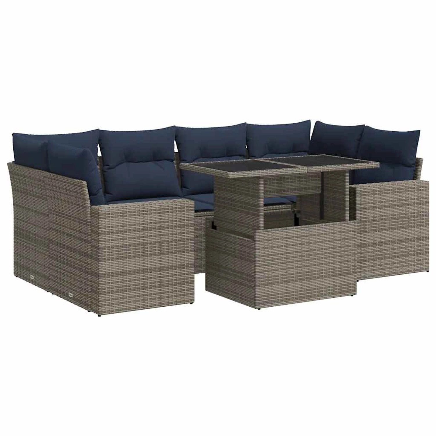 vidaXL 7-Tlg Garten-Sofagarnitur mit Kissen Grau Poly Rattan Akazie 3326272 günstig online kaufen