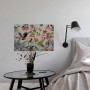 Buntes Leinwandbild mit Vögeln und Blumen im grafischen Stil als Wanddekoration.