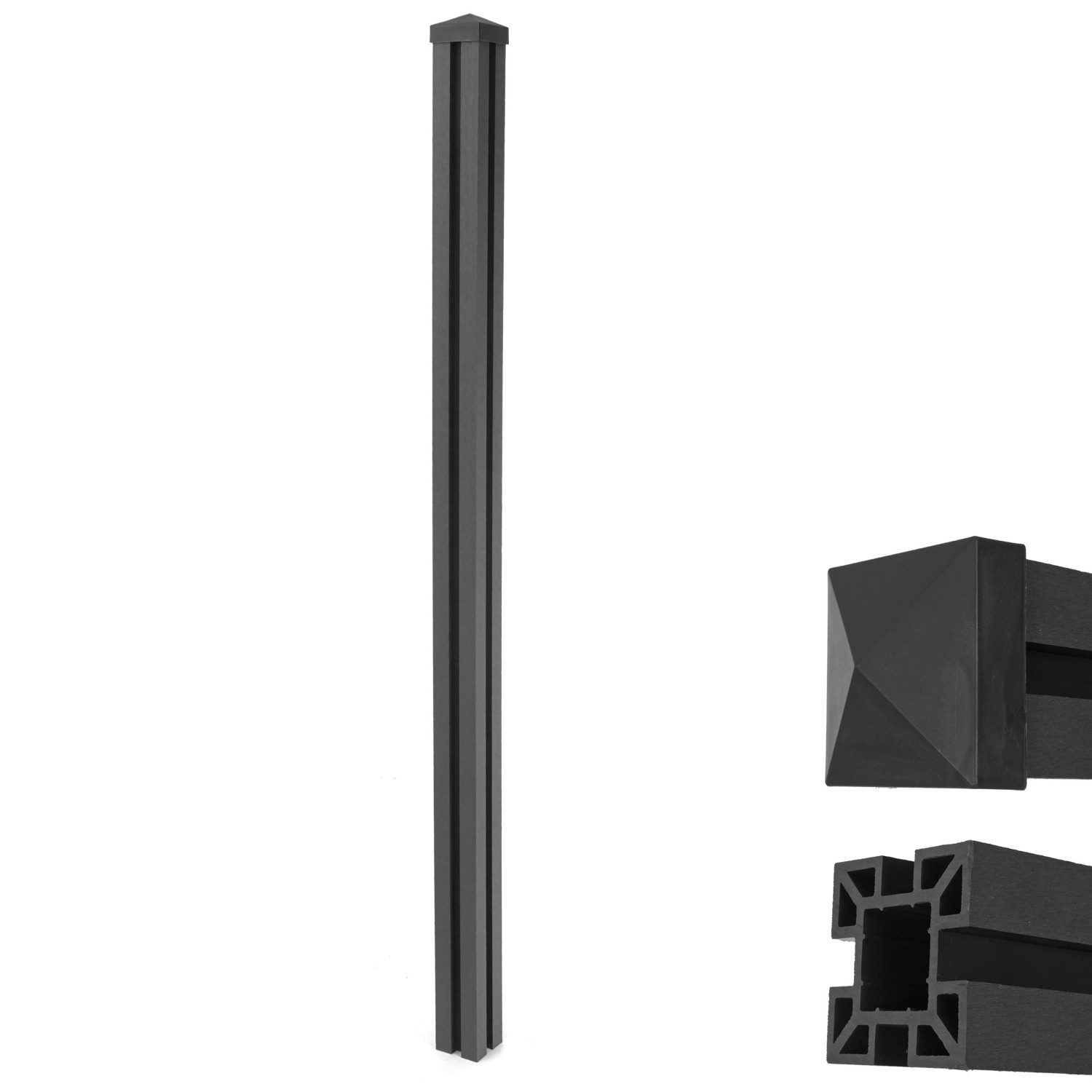 MCW WPC-Pfosten Savoie in Anthrazit für WPC-Zaun Stecksystem, 1,88m hoch.