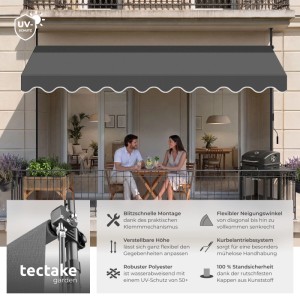 Tectake Klemmmarkise Mit Handkurbel  Ohne Bohren  Uv Beständig Höhenverstellbar 211   304 cm 400 x 180 cm 180 x 400 x 304 cm Schwarz Grau