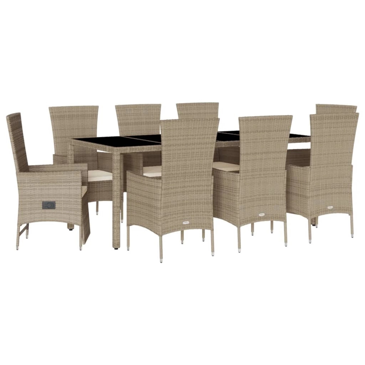 vidaXL 9-Tlg Garten-Essgruppe mit Kissen Beige Poly Rattan 3277582