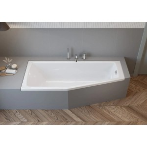 Weiße Pianura Raumsparwanne, 170x75 cm, Ecke links, hochglänzend. Rechteck-Badewanne aus Acryl.