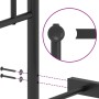 Detailansicht: Schwarzes Metall Bettgestell mit Schrauben und Kopfteil-Element.