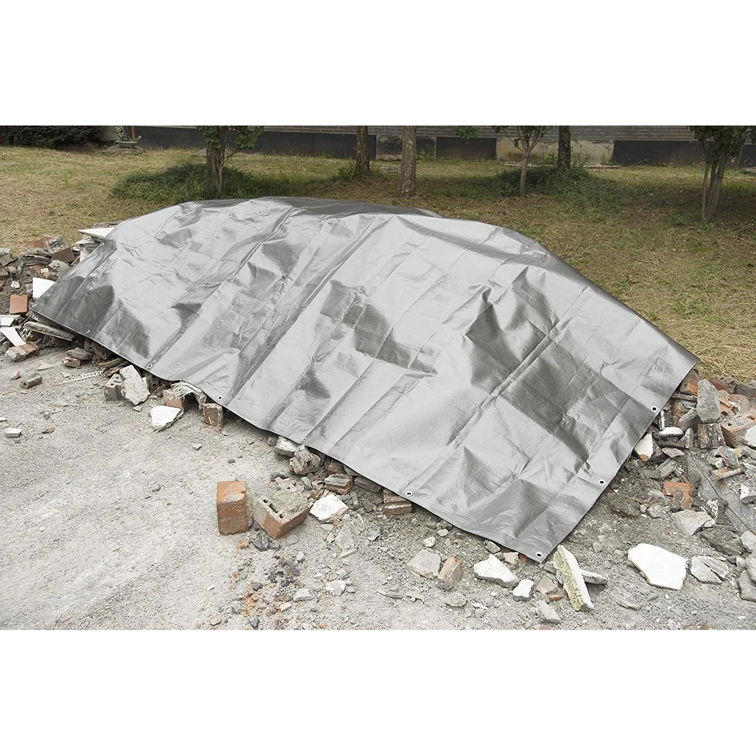 Graue WOLTU Abdeckplane 5x5m, wasserdicht, aus PE 180 g/m² mit Ösen, zum Schutz von Materialien im Außenbereich.
