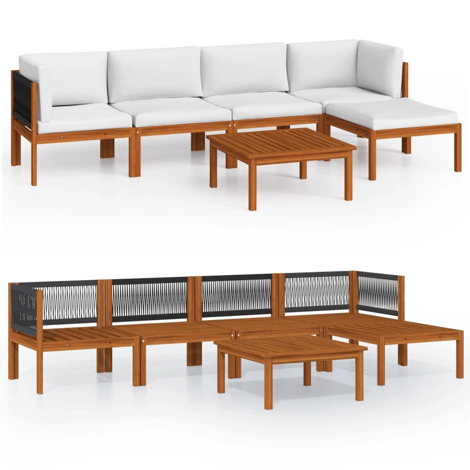 vidaXL 6-Tlg Garten-Lounge-Set mit Kissen Cremefarbenes Holz Akazie & Seil 3057881
