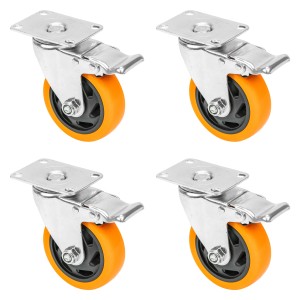 HMF 6710 Schwerlastrollen Bremse Polyurethan 4 Stück 100 mm bis 460 kg Orange