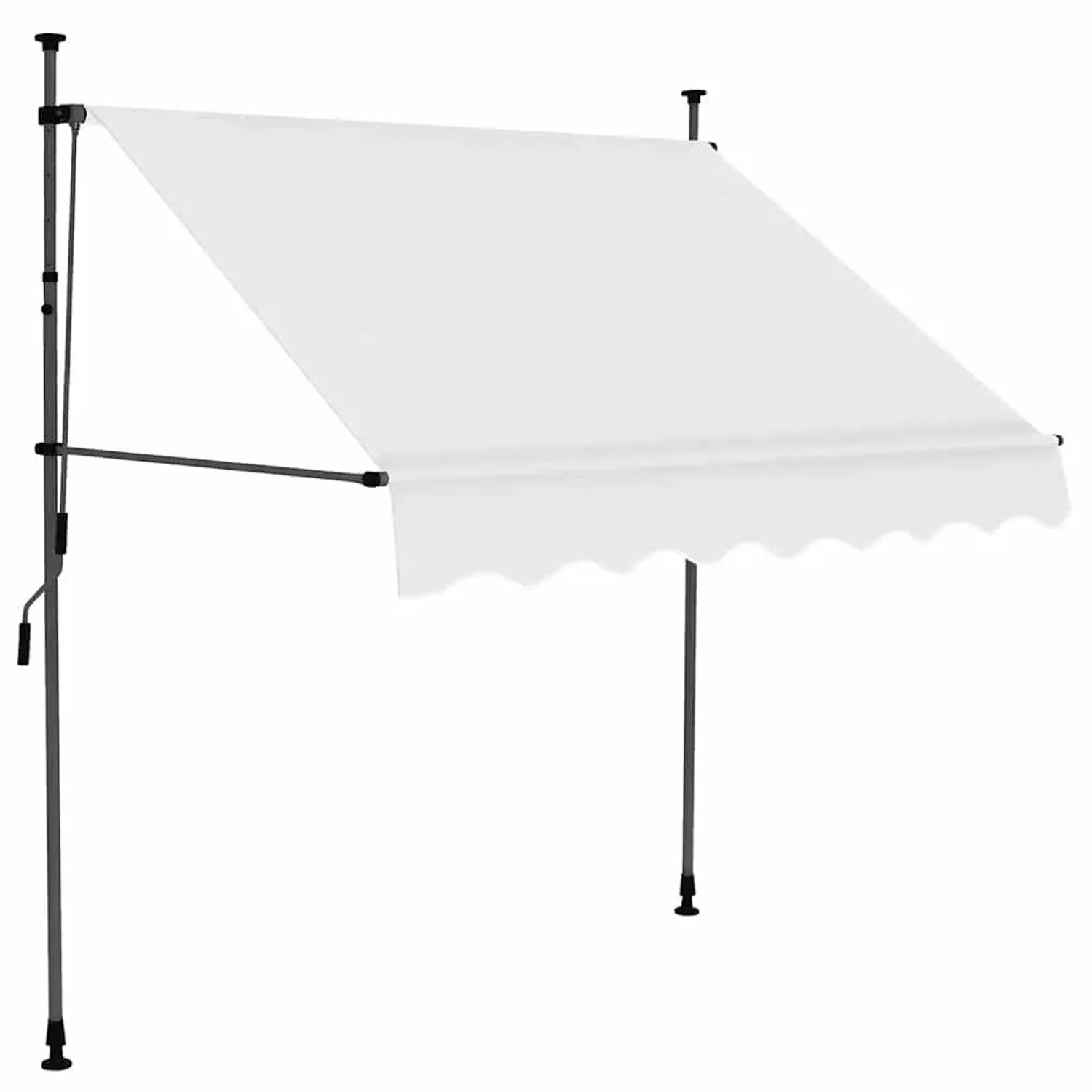 Cremefarbene, handbetriebene Einzieh-Markise mit LED, 200 cm breit, für Terrasse oder Balkon. Ideal als Sonnenschutz.