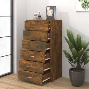 vidaXL Sideboard 6 Schubladen Räuchereiche 50x34x96 cm Holzwerkstoff 815363