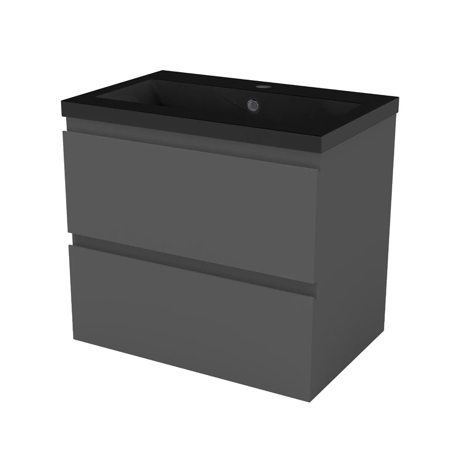 AICA Badmöbel Aalst 60 cm Schwarz Waschtisch mit Unterschrank Matt Anthrazit Grifflos Softclose Schubladen 2 tlg.