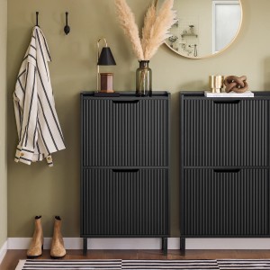 SoBuy Schuhkipper FSR177-SCH, schmaler Schuhschrank mit 2 Klappen für Flur und Diele.