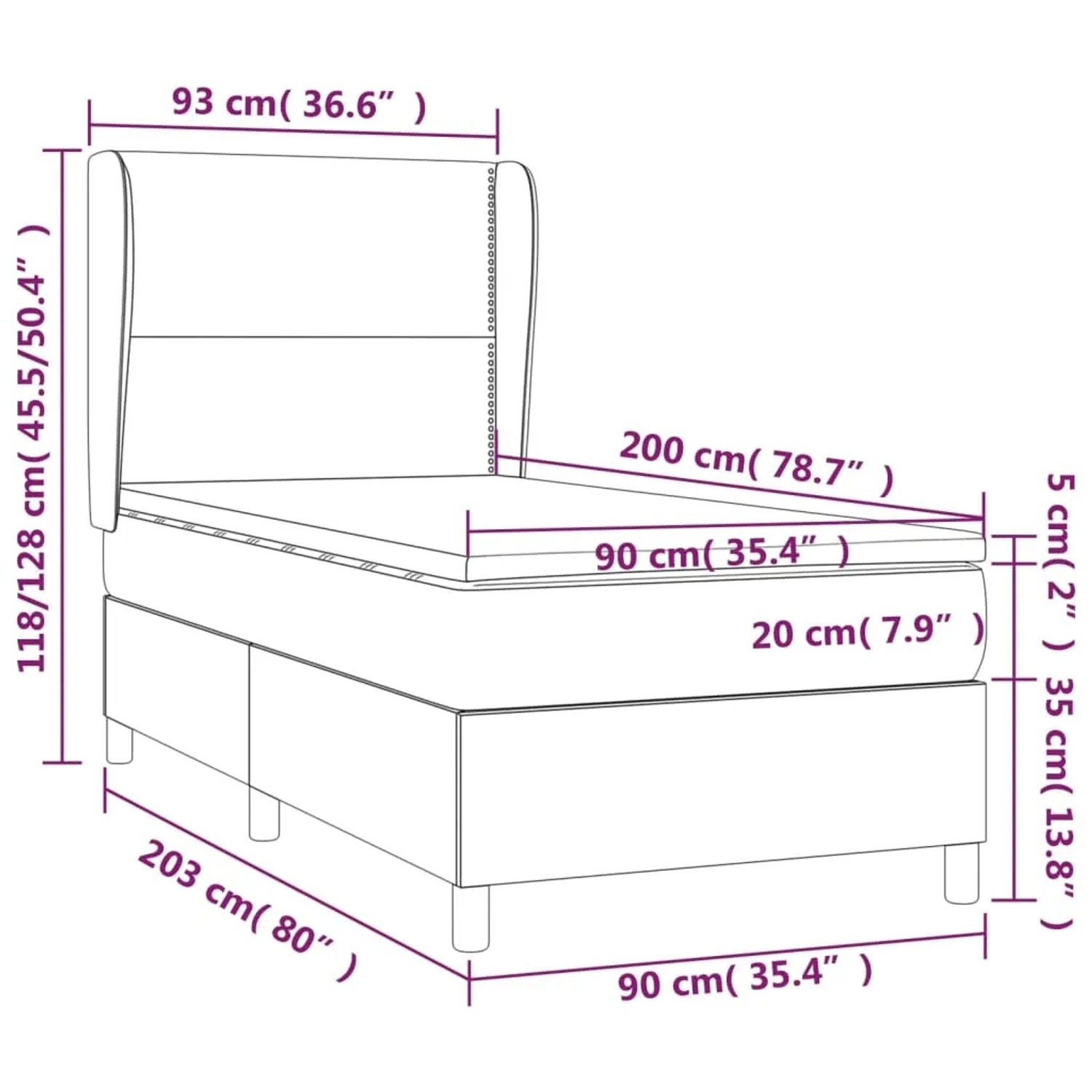 vidaXL Boxspringbett blau (90x200 cm) mit Matratze und Kopfteil. Bett für erholsamen Schlaf.