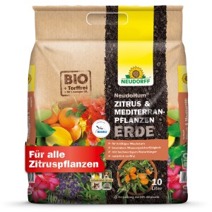 Neudorff NeudoHum Mediterranpflanzen- und Palmenerde, 10 l Sack. Spezialerde für Zitrus- und Mediterranpflanzen.