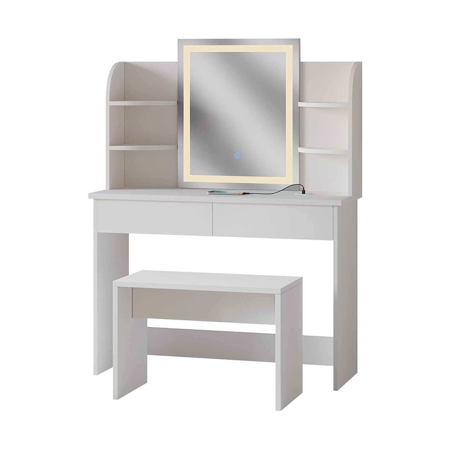 Vicco Schminktisch Charlotte Weiß 106 cm mit LED-Spiegel QI-Ladegerät und B günstig online kaufen